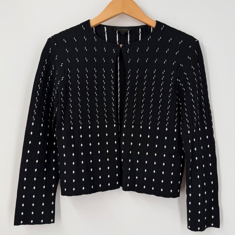 Ted Baker London Nalila Black White Cardigan Sweater Sz 1 2/4 Small XS‎ Career